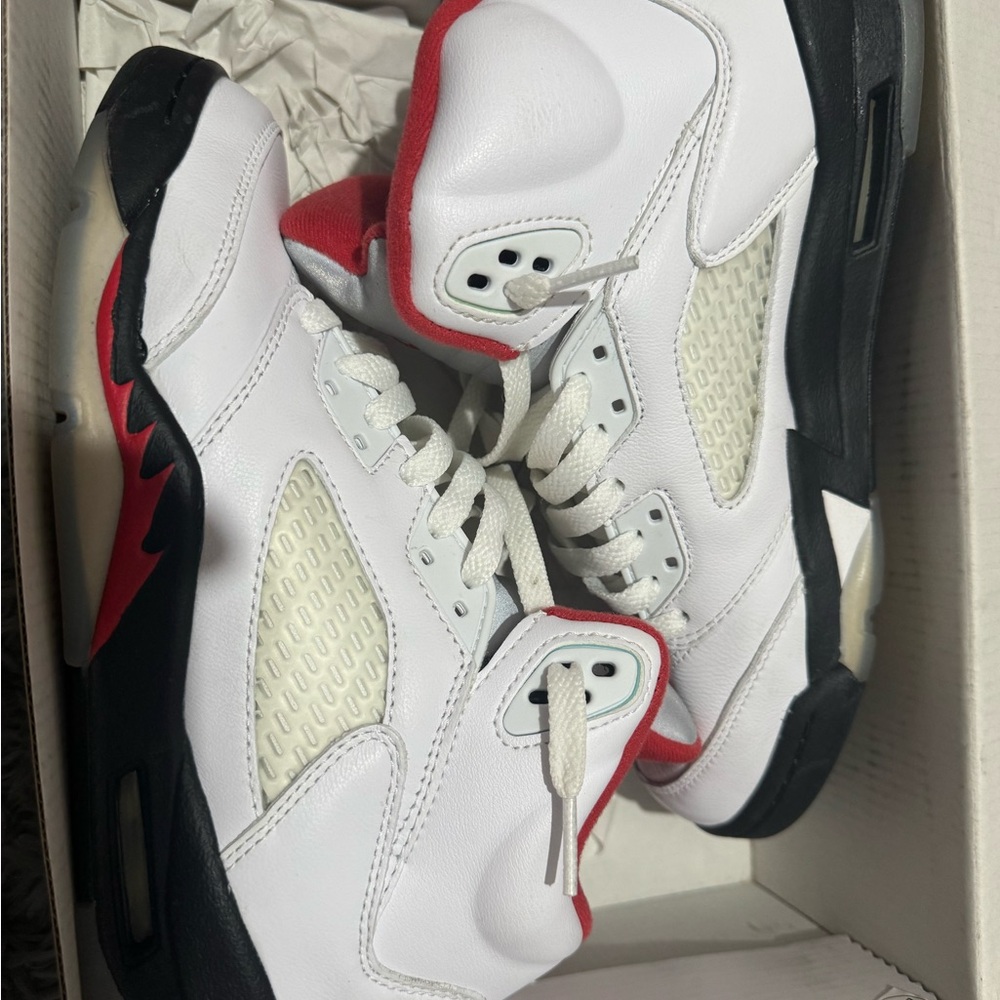 Jordan 5 Retro GS in White, Red, and Black